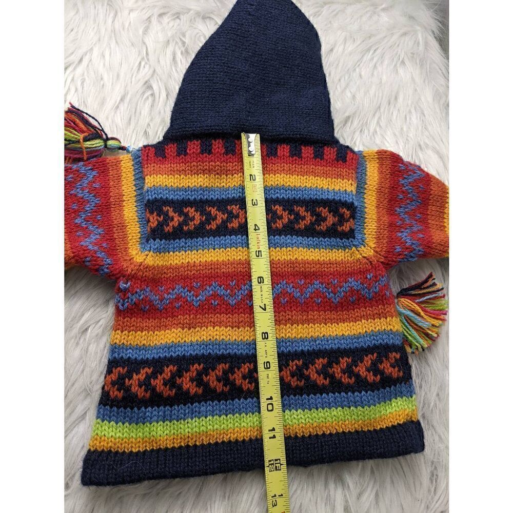 YUSU TEX Alpaca Wool Colorful Cardigan Hand Made in Peru Full Zip baby Sz 0 - 12 - Picture 5 of 6